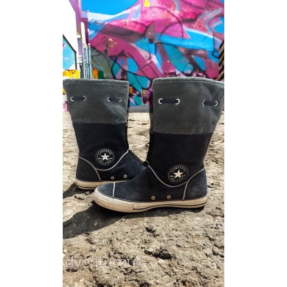 🔥RARE!Converse🤑Chuck Taylor🖤High Andover Fold Over Black Suede Boots Skater 8